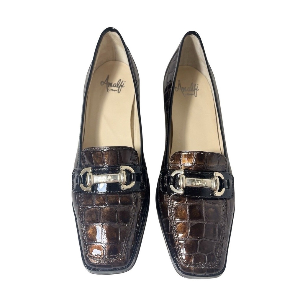 Amalfi By Rangoni Malta Brown Leather Loafer Size 9.5N Made in Italy Gold Buckle